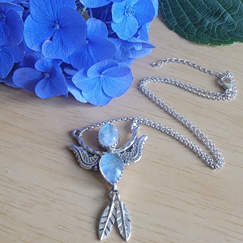 Sterling SIilver 925 Moonstone Angel Necklace